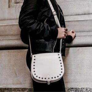 White,Oyster, studded, genuine leather crossbody bag purse